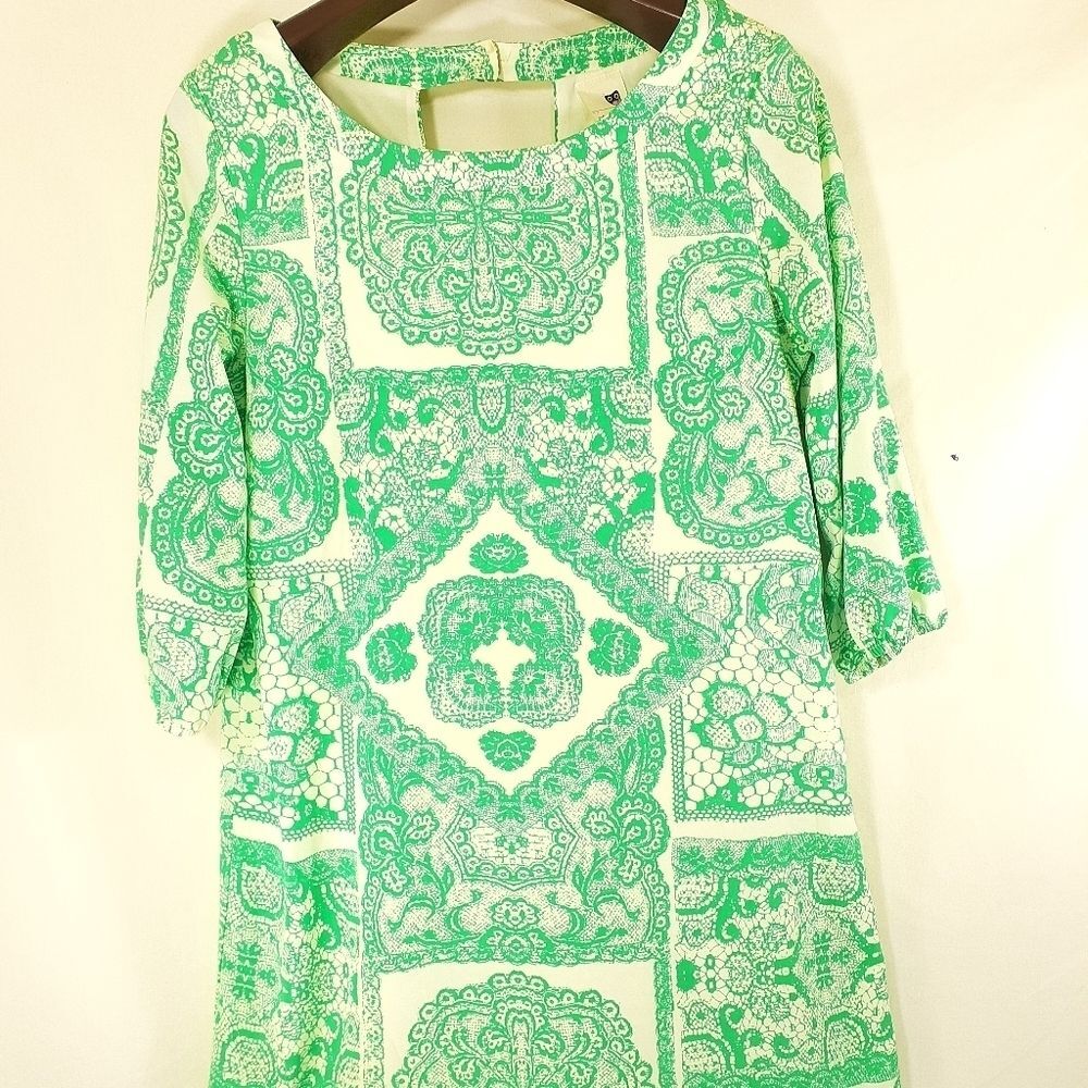 Pink Owl green Tunic Lined Dress Size Medium